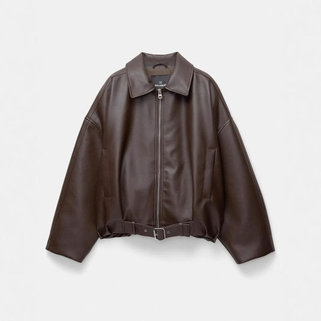Retro PU Leather Turn-Down Jacket