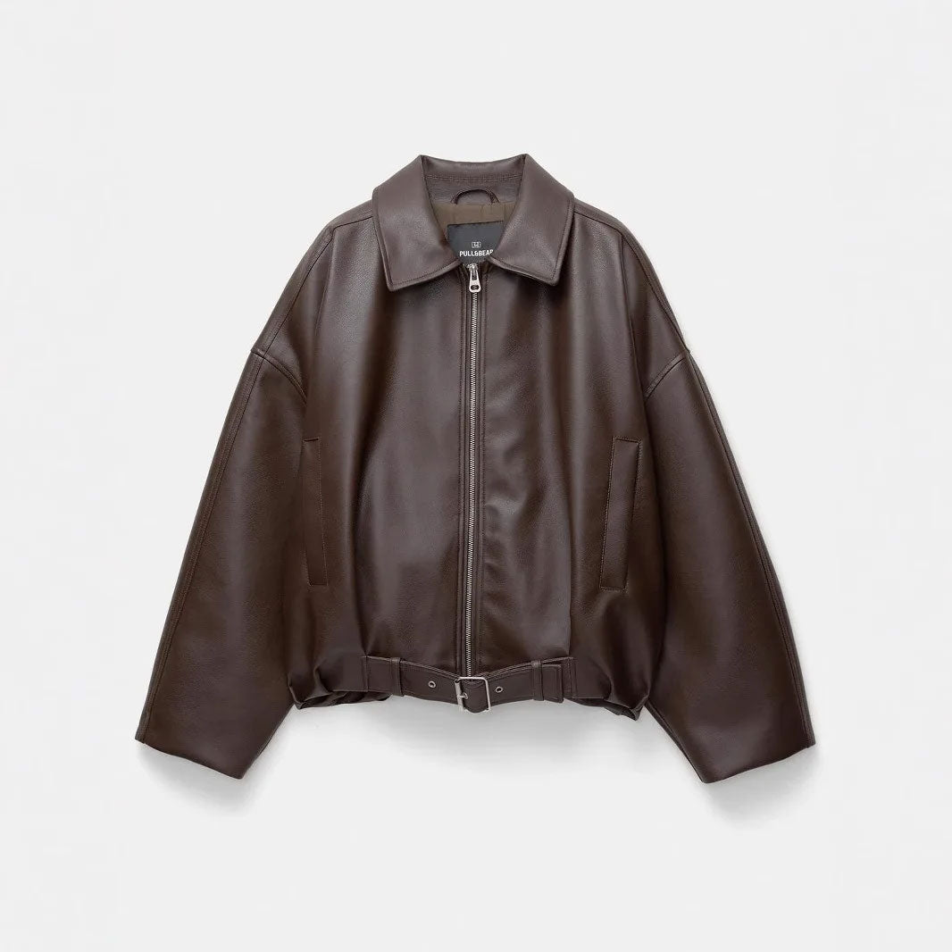 Retro PU Leather Turn-Down Jacket