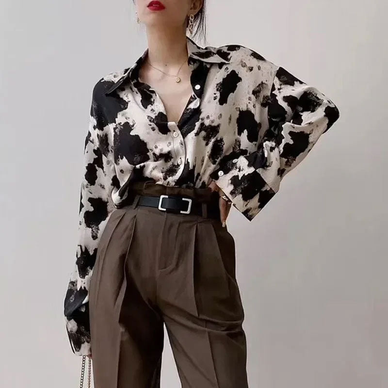 Women’s Cow Print Chiffon Blouse