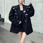 Black Flower Spliced Blazer