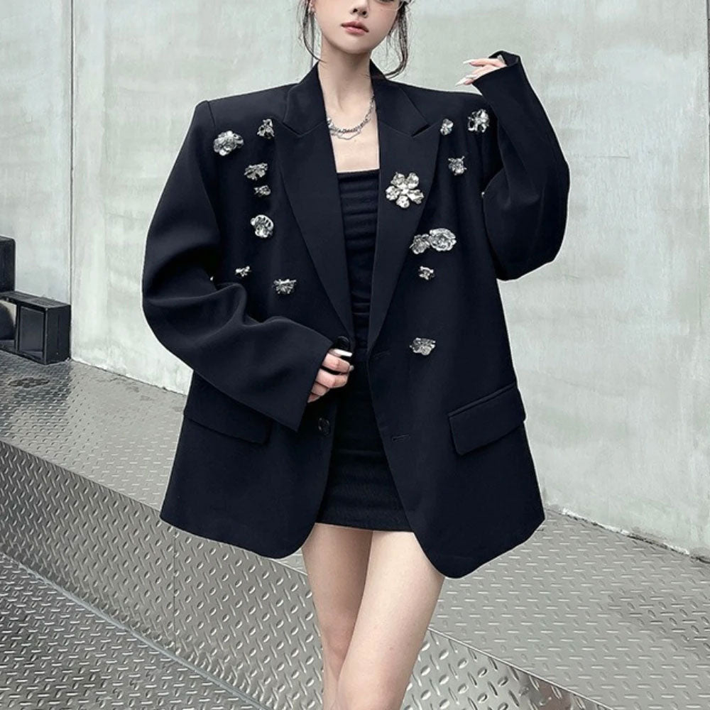 Black Flower Spliced Blazer