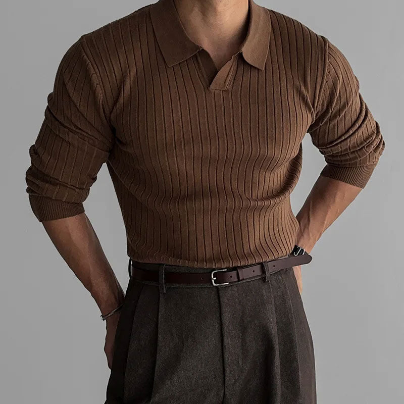 Men’s Retro Striped Knit Polo Shirt
