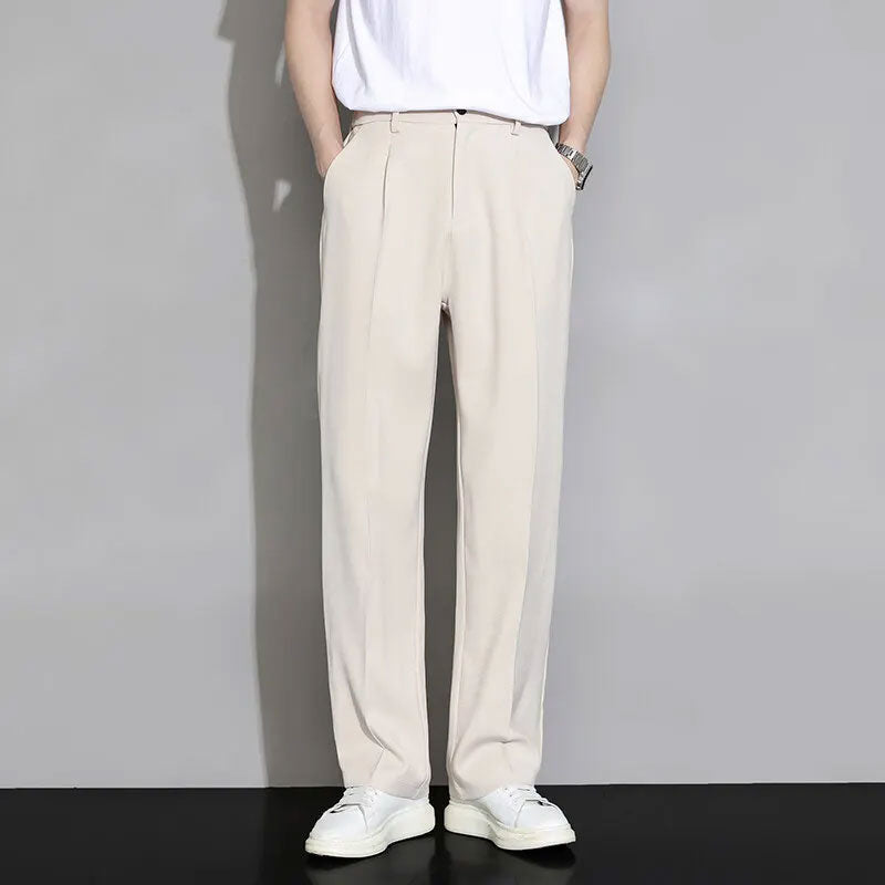 Men’s Grid-Design Slim Straight Pants