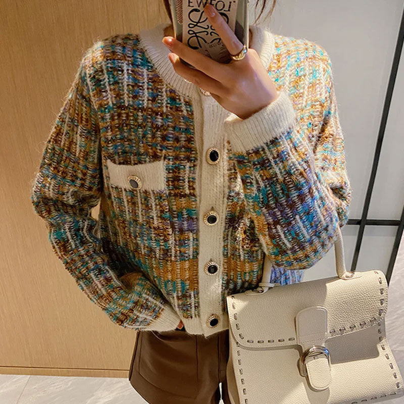 Women’s Mix-Color Knitted Cardigan