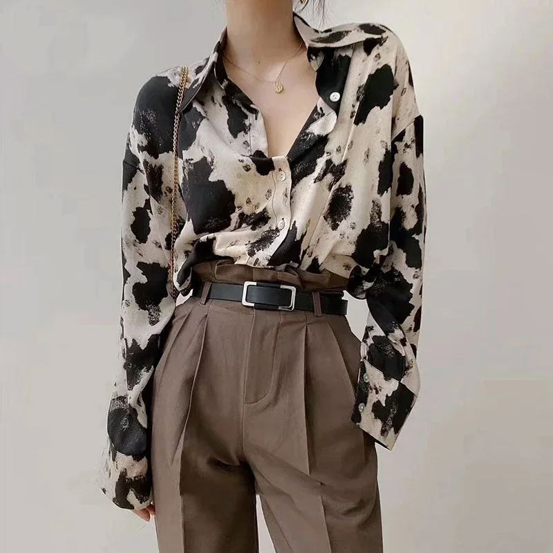 Women’s Cow Print Chiffon Blouse