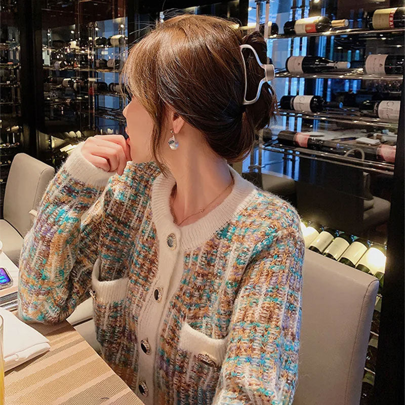 Women’s Mix-Color Knitted Cardigan