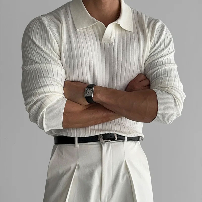Men’s Retro Striped Knit Polo Shirt