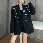Black Flower Spliced Blazer