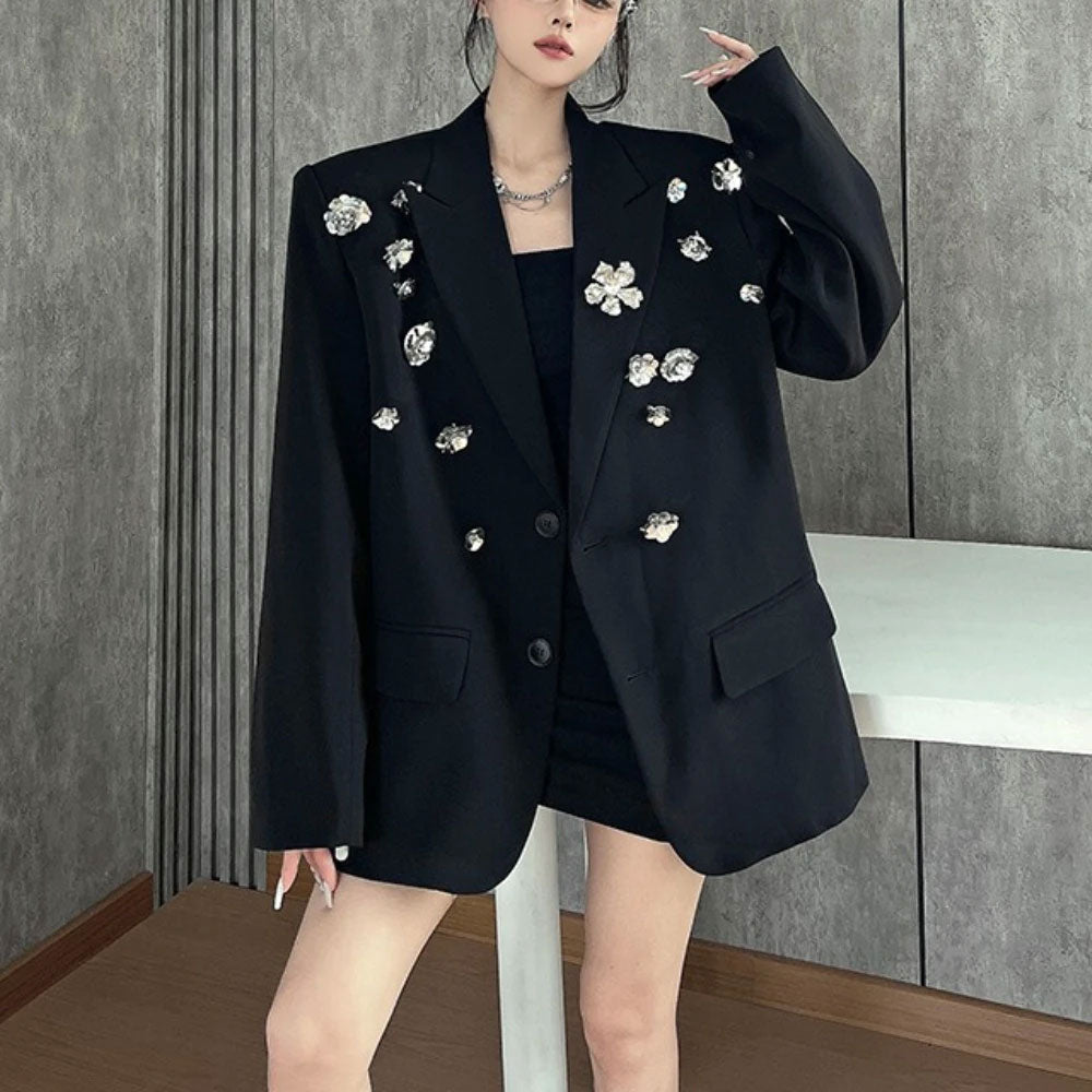 Black Flower Spliced Blazer