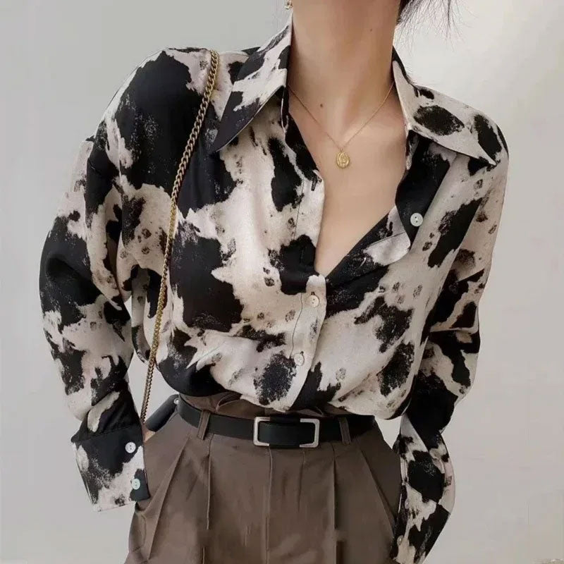 Women’s Cow Print Chiffon Blouse