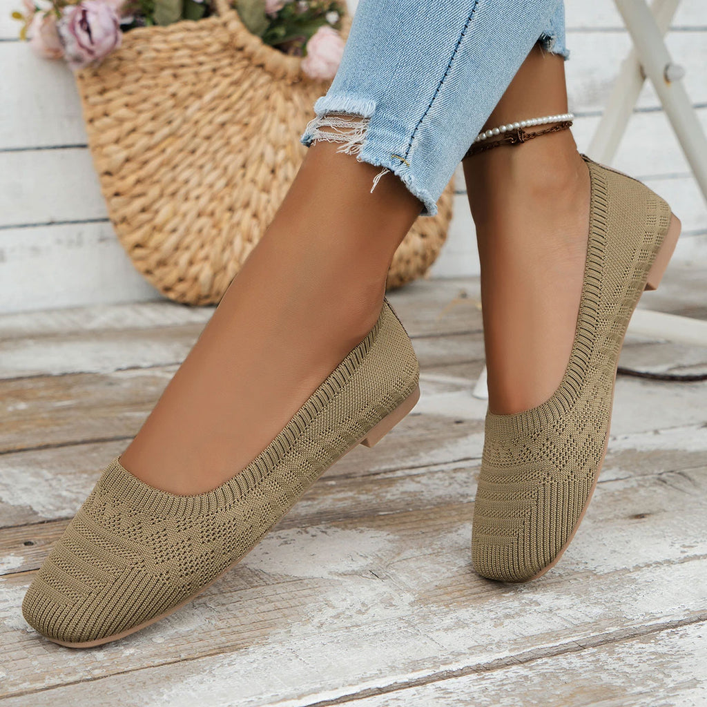 Solid Mesh Square-Toe Ballet Flats