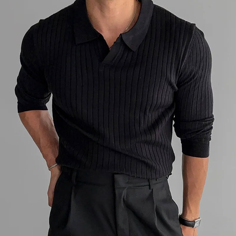 Men’s Retro Striped Knit Polo Shirt