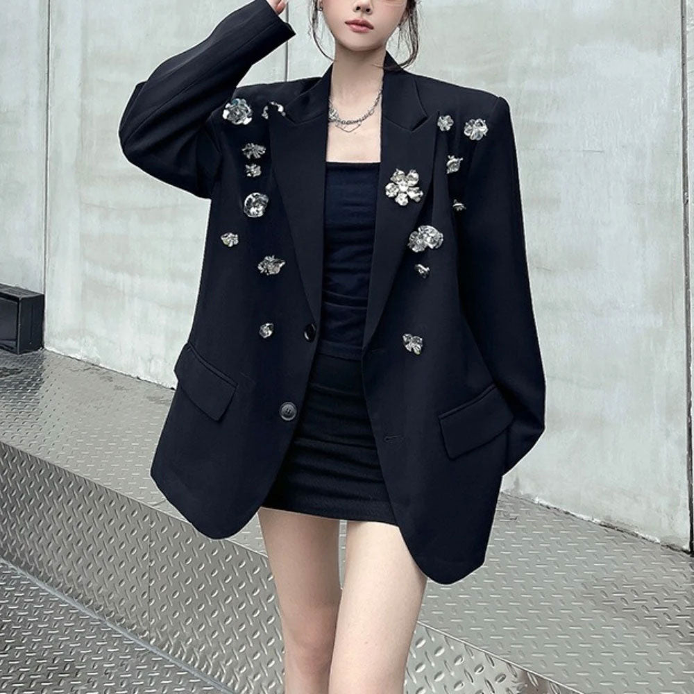 Black Flower Spliced Blazer