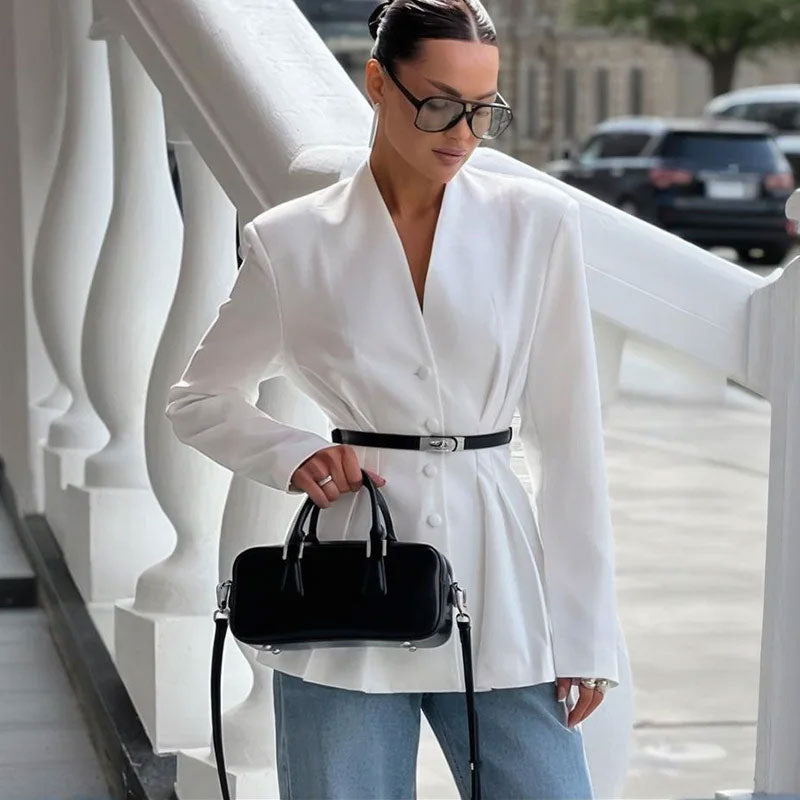 Waist-Tie V-Neck Blazer