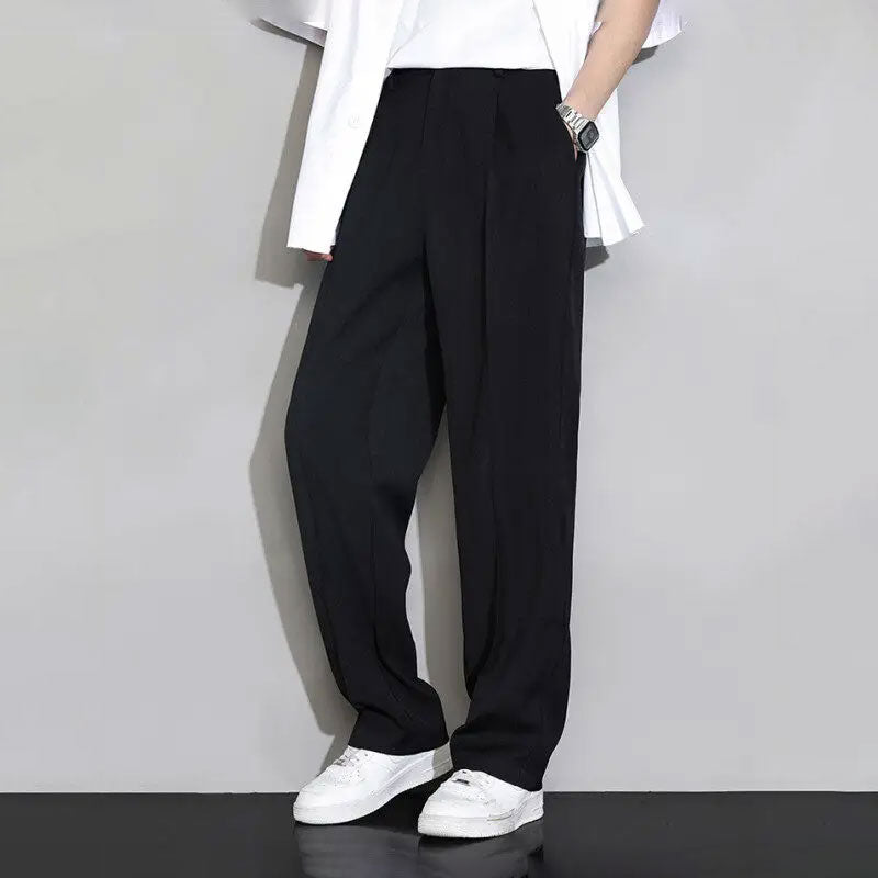 Men’s Grid-Design Slim Straight Pants
