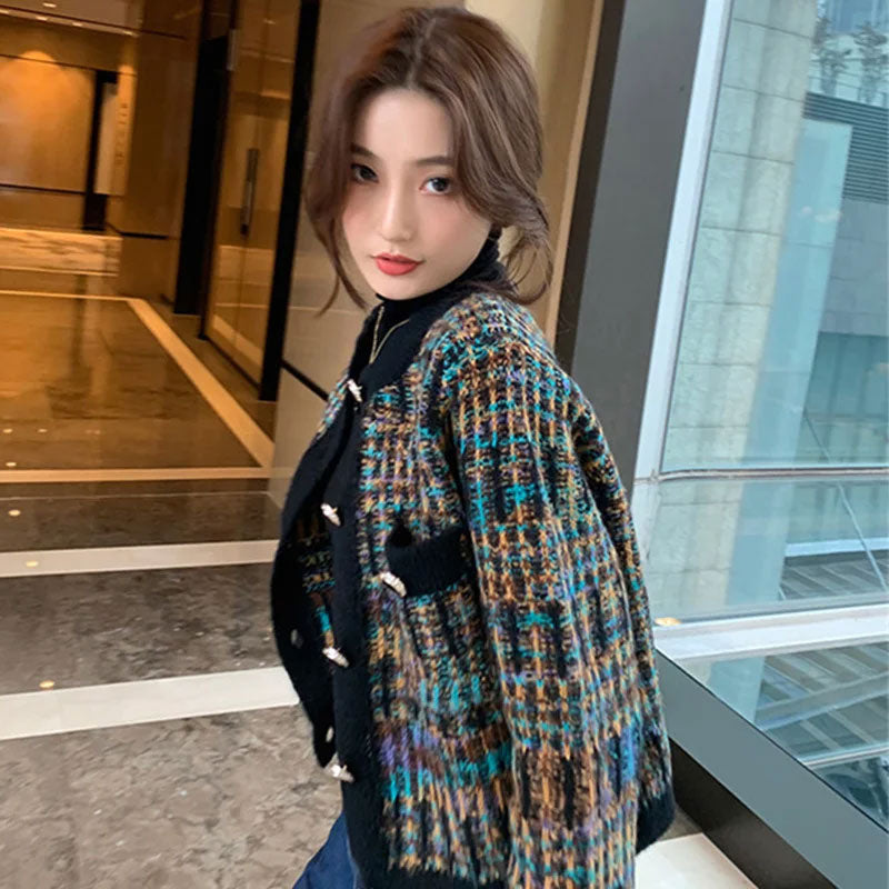 Women’s Mix-Color Knitted Cardigan