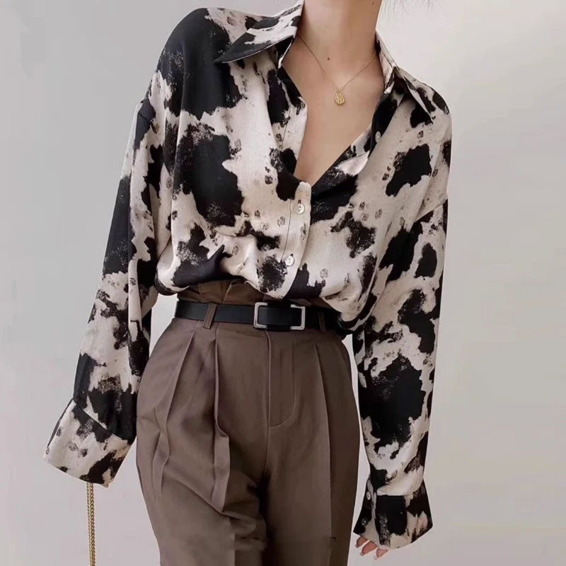 Women’s Cow Print Chiffon Blouse