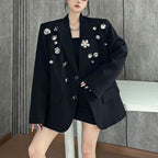 Black Flower Spliced Blazer