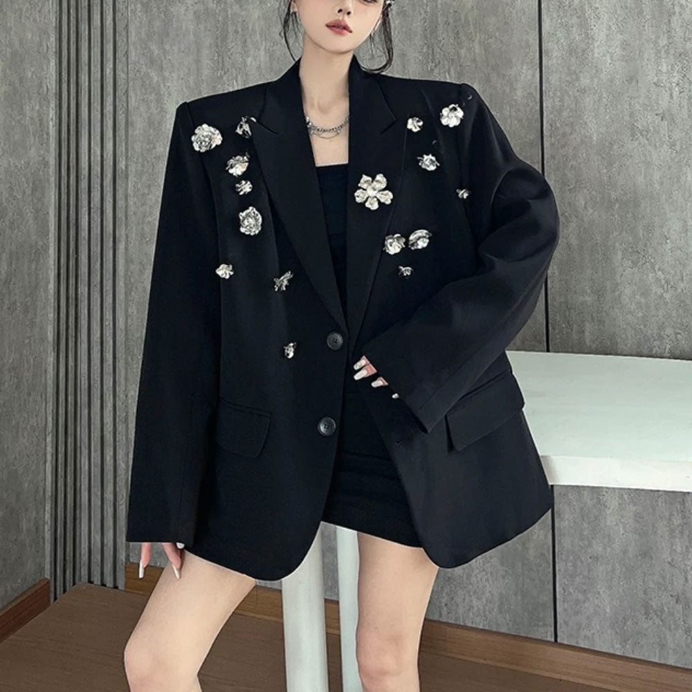 Black Flower Spliced Blazer