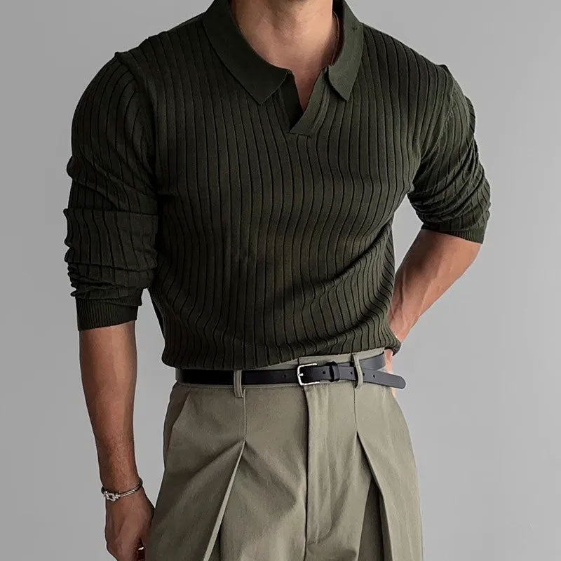 Men’s Retro Striped Knit Polo Shirt