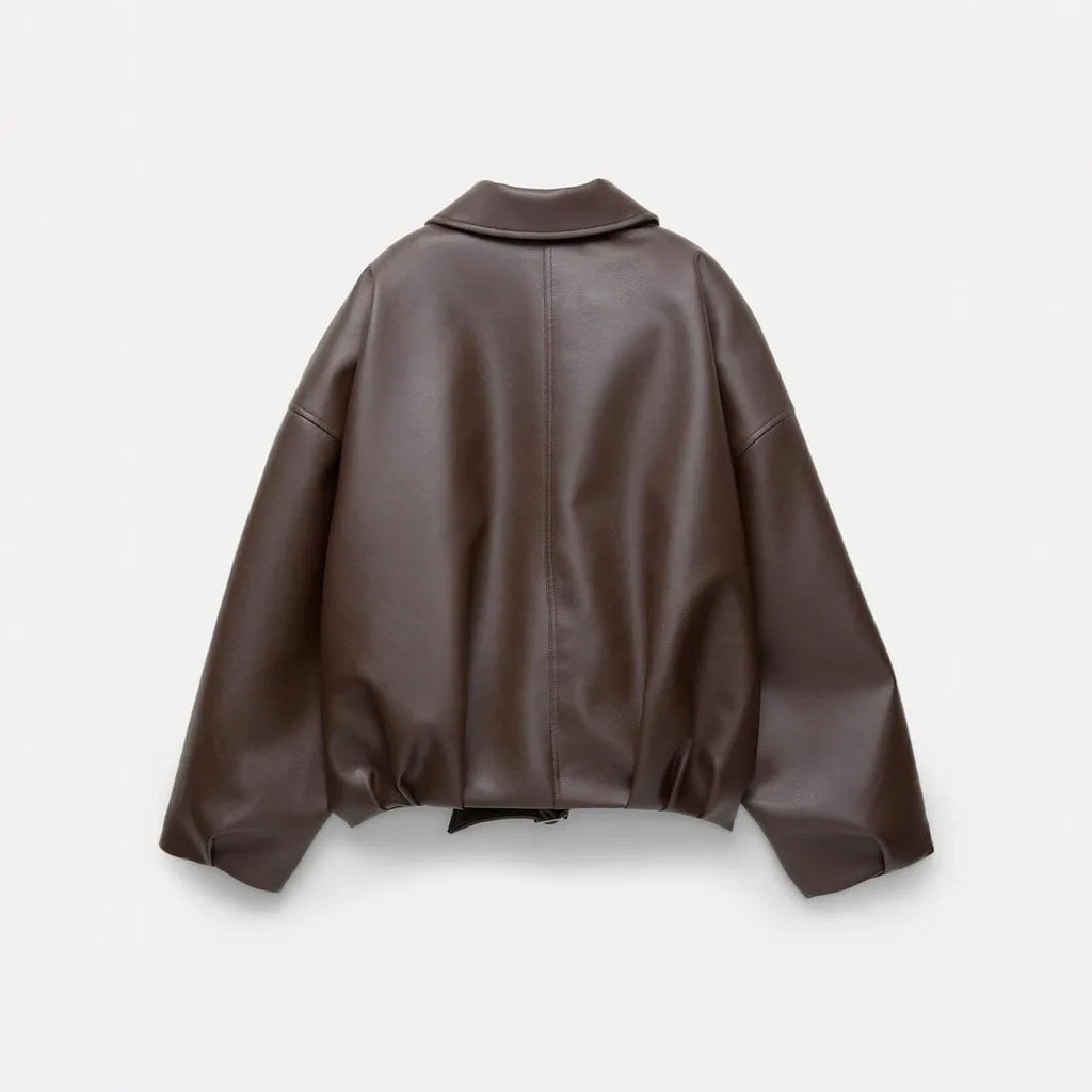 Retro PU Leather Turn-Down Jacket