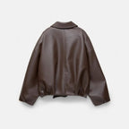 Retro PU Leather Turn-Down Jacket