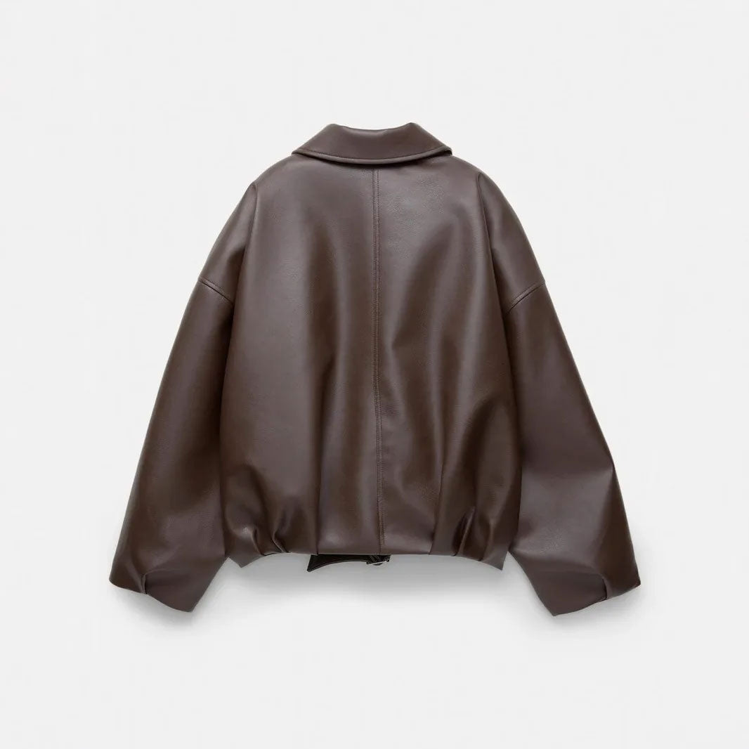 Retro PU Leather Turn-Down Jacket