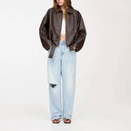 Retro PU Leather Turn-Down Jacket