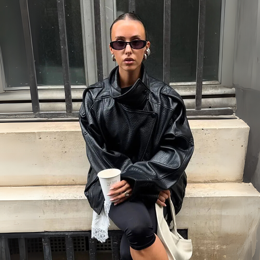 Black Asymmetric Loose Zipper Jacket