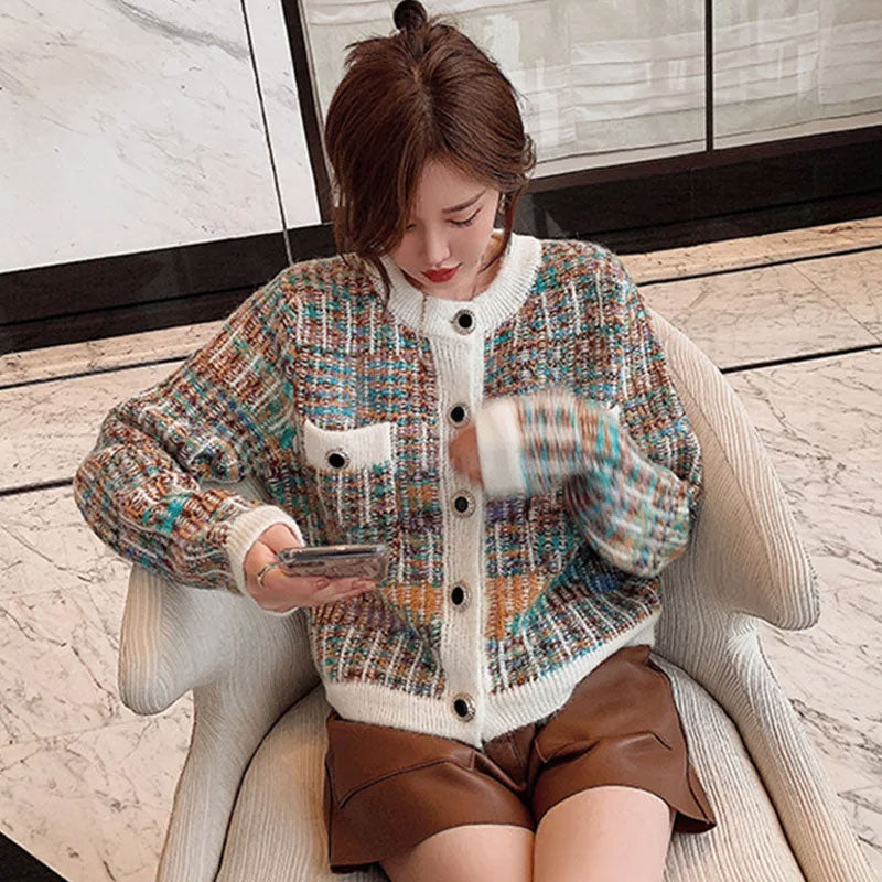 Women’s Mix-Color Knitted Cardigan