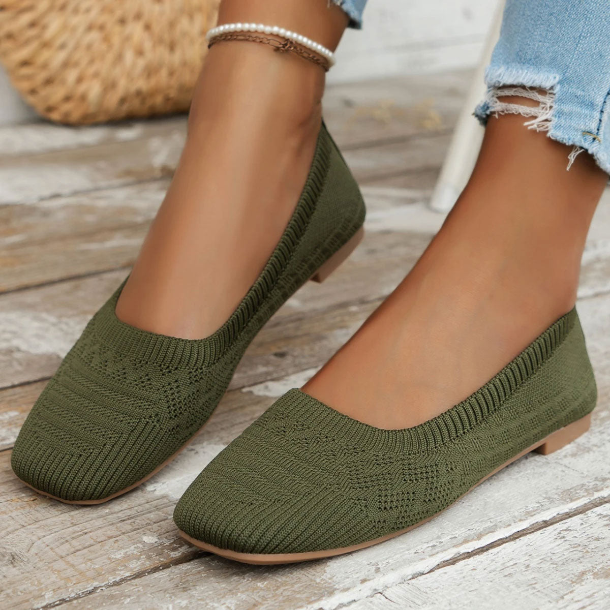 Solid Mesh Square-Toe Ballet Flats