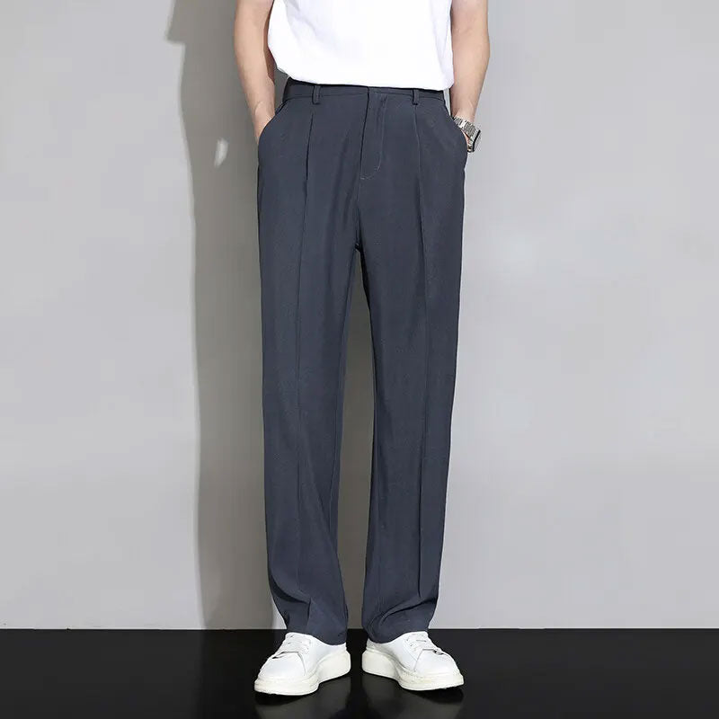 Men’s Grid-Design Slim Straight Pants