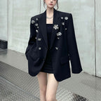 Black Flower Spliced Blazer