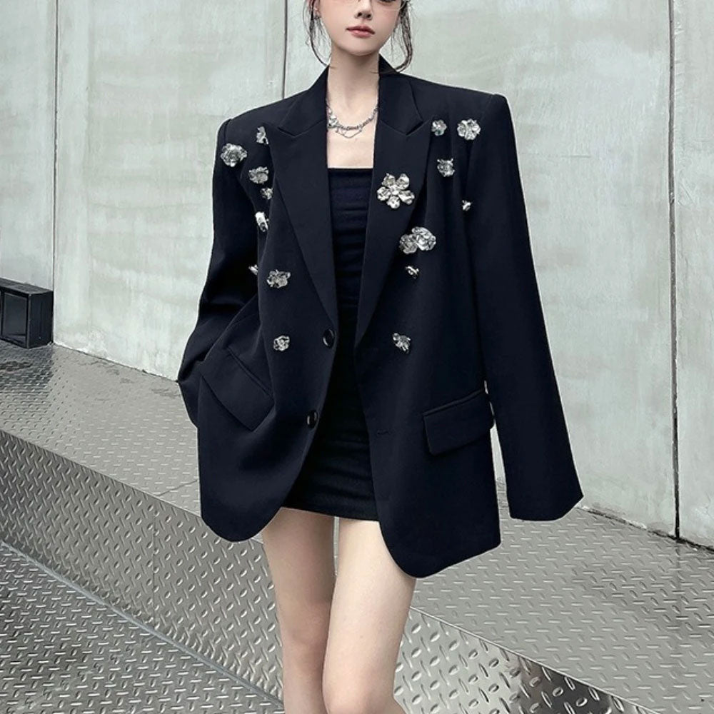 Black Flower Spliced Blazer
