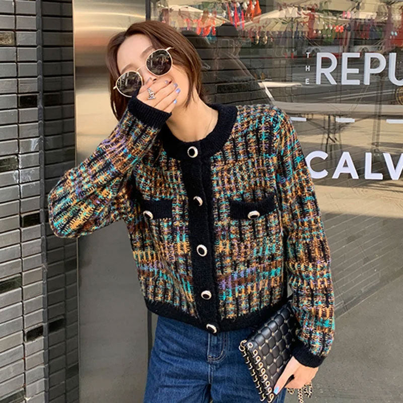 Women’s Mix-Color Knitted Cardigan