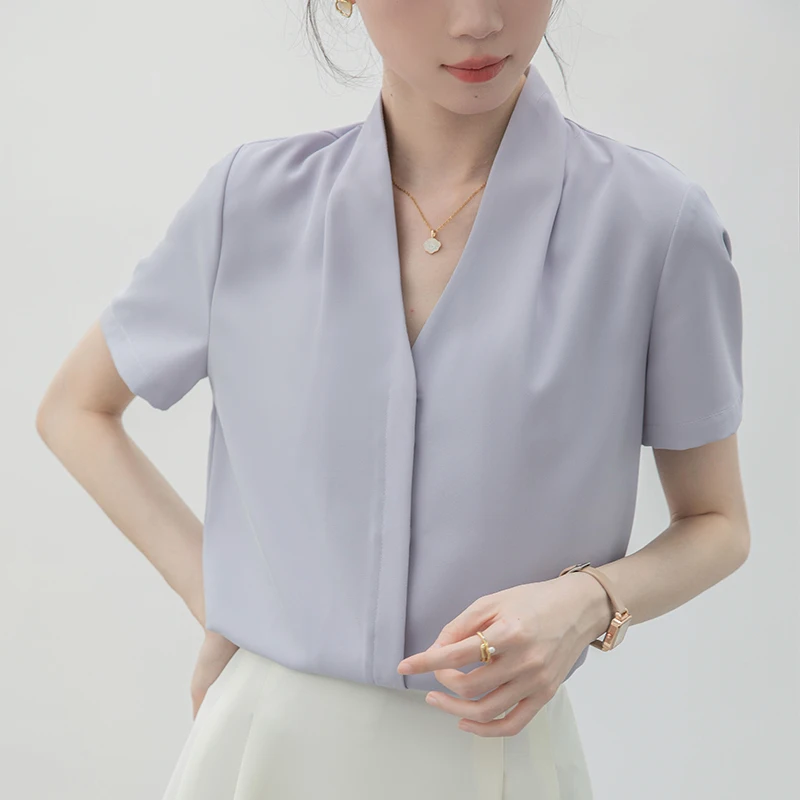 Women’s Summer White V-Neck Blouse