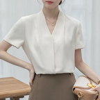 Women’s Summer White V-Neck Blouse