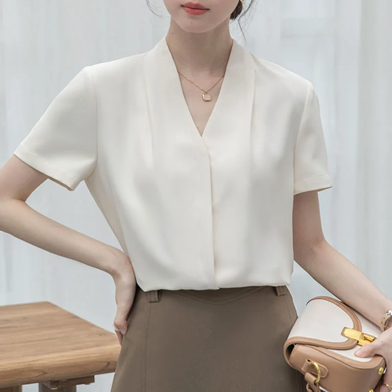 Women’s Summer White V-Neck Blouse