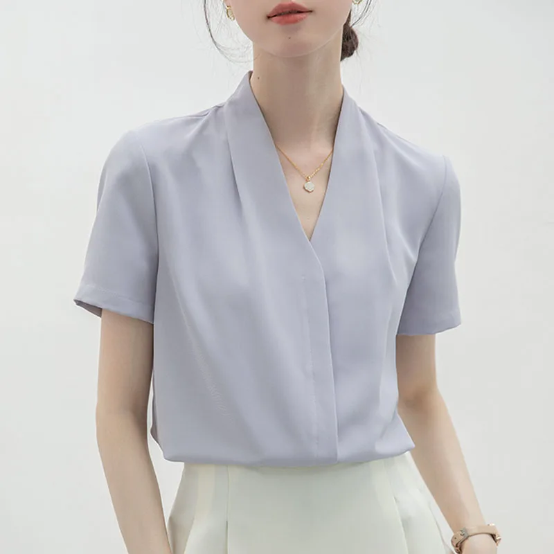 Women’s Summer White V-Neck Blouse