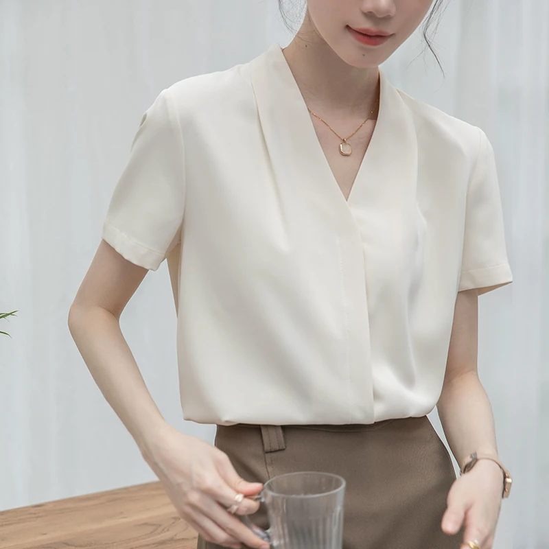 Women’s Summer White V-Neck Blouse