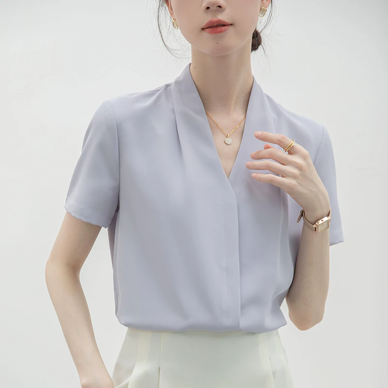 Women’s Summer White V-Neck Blouse